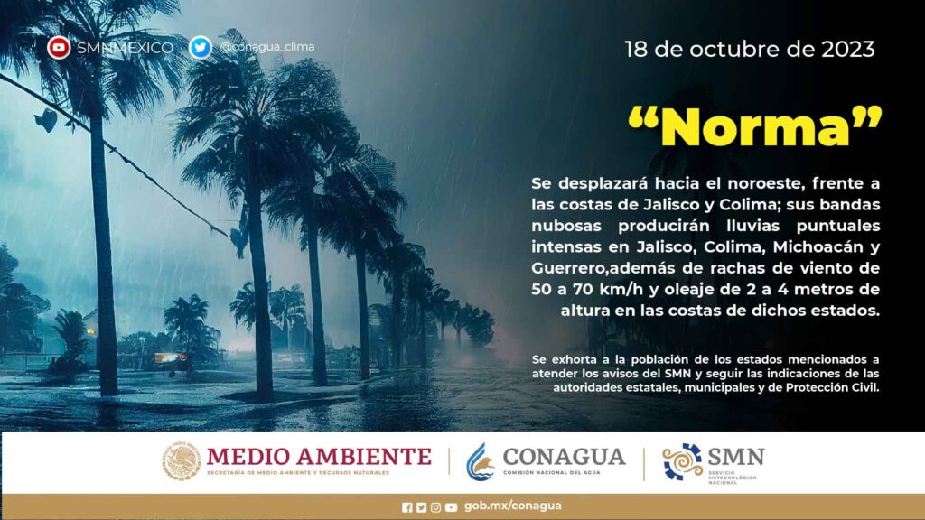 La tormenta Norma podría intensificarse como huracán categoría 1.