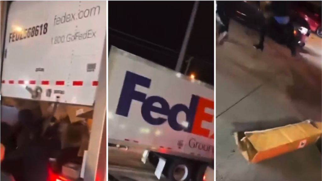 Trailer de FedEx en Memphis, Teneessee, es saqueado por una multitud. The Border Reports
