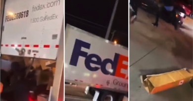 Trailer de FedEx en Memphis, Teneessee, es saqueado por una multitud. The Border Reports