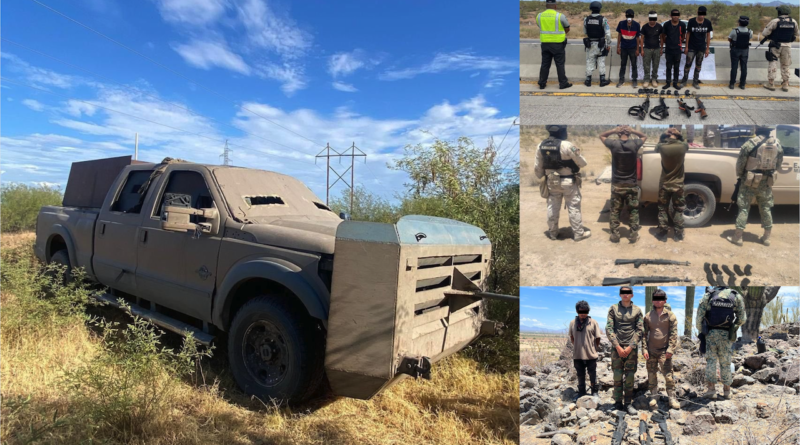 Arrestan a 9 con armas y carro blindado en Caborca.