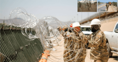 Texas refuerza muro con alambre navaja en el Río Bravo. (Pic Texas Military Department)