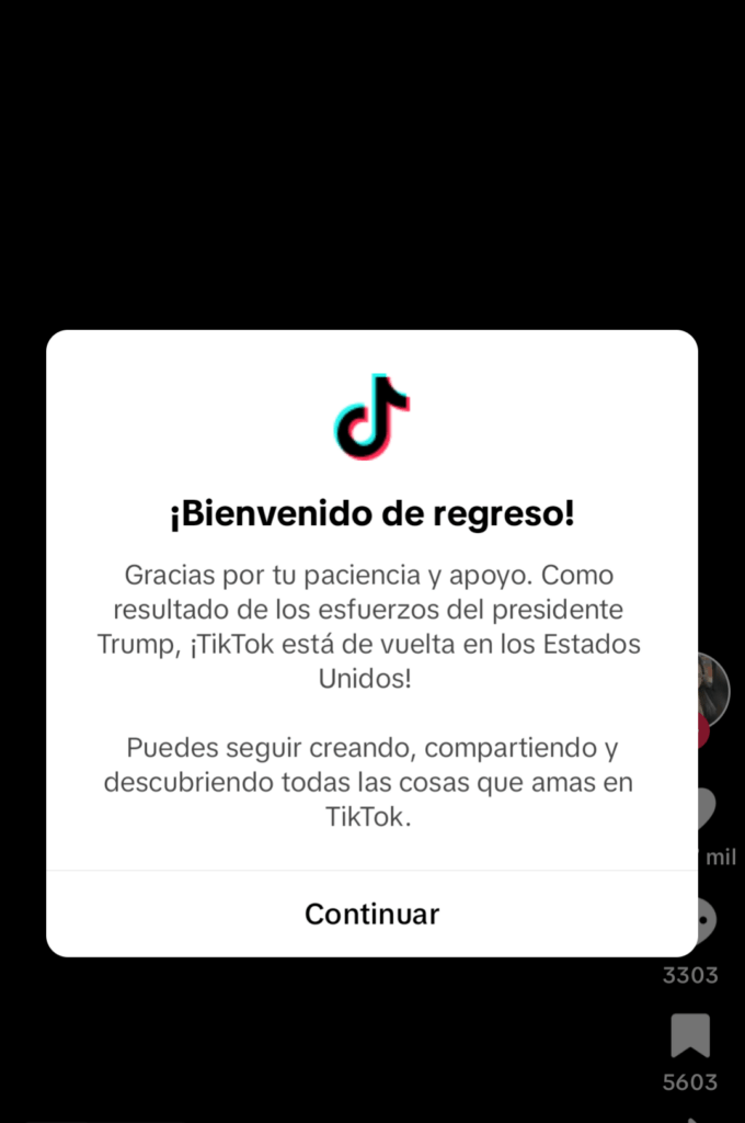 TikTok se restablece tras el bloqueo en Estados Unidos