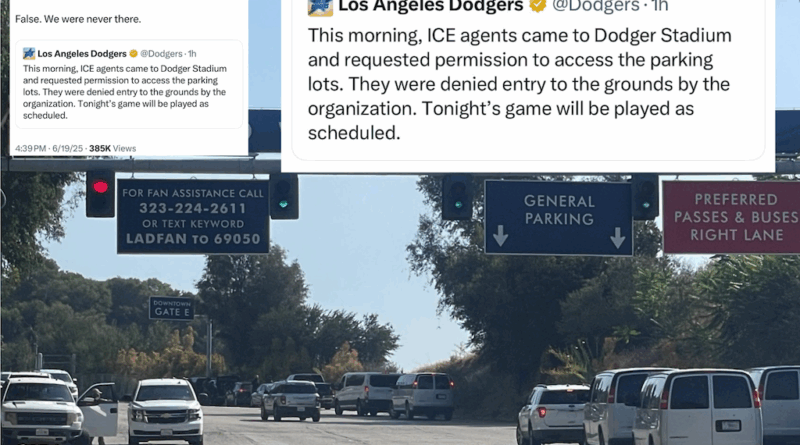 Dodgers rechazan a ICE en estadio. (Pic Redes y X).