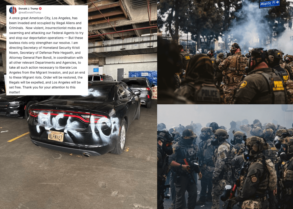 Trump denuncia las protestas en Los Ángeles (DHS).