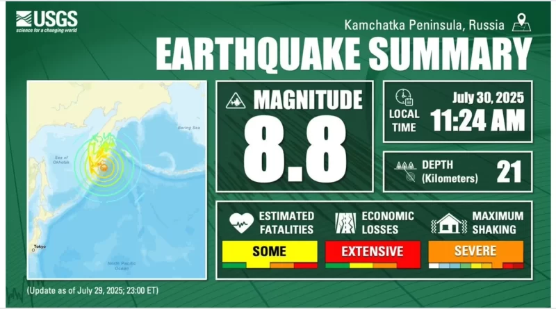 Alerta de Tsunami para California tras sismo en Rusia.📸USGS-The Border Reports