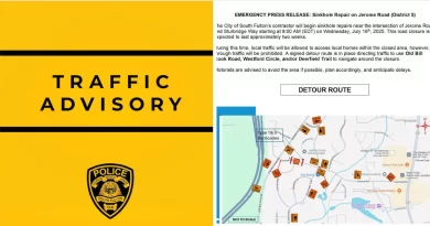 Cierran calles por hundimiento en Jerome Road, Atlanta📸 APD/The Border Reports