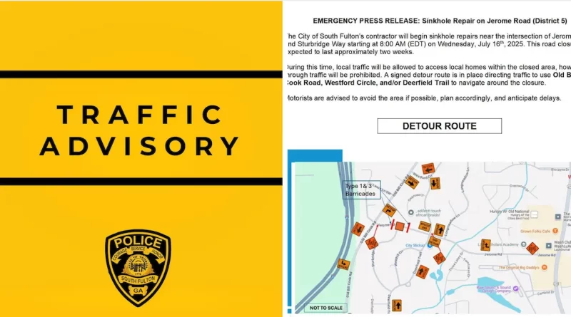 Cierran calles por hundimiento en Jerome Road, Atlanta📸 APD/The Border Reports