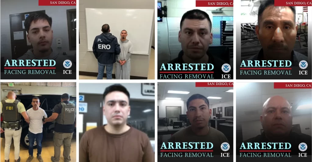 En redadas del ICE detienen a 8 migrantes en San Diego.📸 ICE-The Border Reports