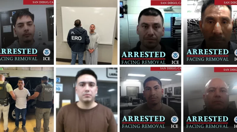 En redadas del ICE detienen a 8 migrantes en San Diego.📸 ICE-The Border Reports