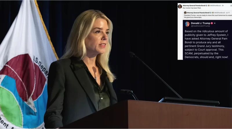 Pam Bondi pide desclasificar detalles del caso Epstein.📸 DoJ/The Border Reports