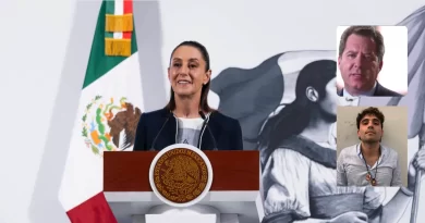 Sheinbaum anuncia demanda por difamación contra abogado de Ovidio Guzmán.📸 Presidencia, X, SSP/The Border Reports
