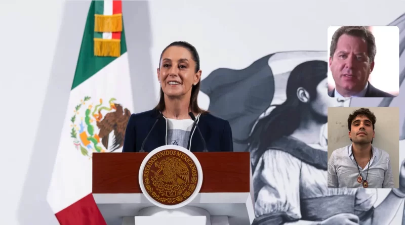 Sheinbaum anuncia demanda por difamación contra abogado de Ovidio Guzmán.📸 Presidencia, X, SSP/The Border Reports