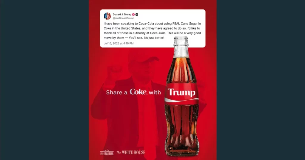 Trump anuncia Coca Cola de EU al estilo mexicano📸 WH/The Border Reports