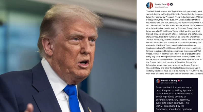 Trump niega carta a Epstein y anuncia demanda contra Wall Street Journal.📸 WH/The Border Reports