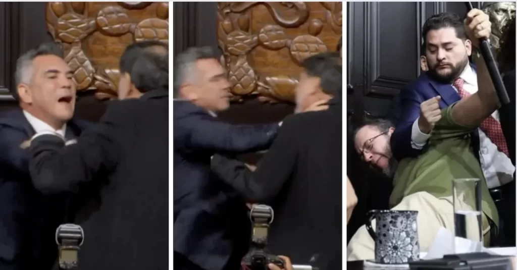 Alito Moreno ataca a Noroña en el Senado de México y junto a otros agreden a fotógrafo y dañan su equipo de trabajo. 📸 Redes-The Border Reports