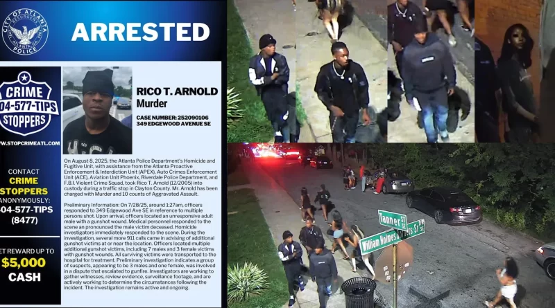 Detienen a Rico T. Arnold por homicidio y tiroteo masivo de Edgewood Avenue en Atlanta, Georgia. 📸 APD-The Border Reports