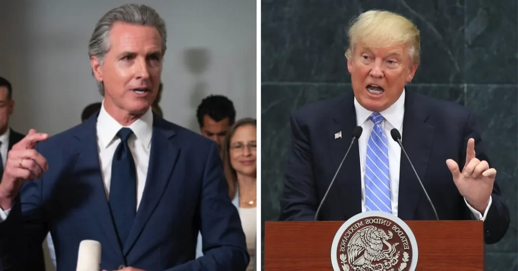 Gavin Newsom desafía narrativa de Trump al señalar que los homicidios en California disminuyen. 📸 WH, GN-The Border Reports