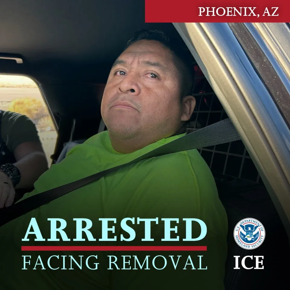 ICE arresta en Arizona a guatemalteco por DUI al conducir bajo la influencia del alcohol. 📸 ICE- The Border Reports