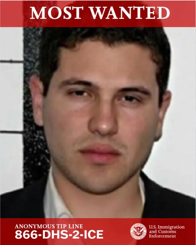 Recompensa ICE con 10 millones por Ivan Archivaldo Guzmán Salazar, hijo de El Chapo Guzmán. 📸 ICE-The Border Reports