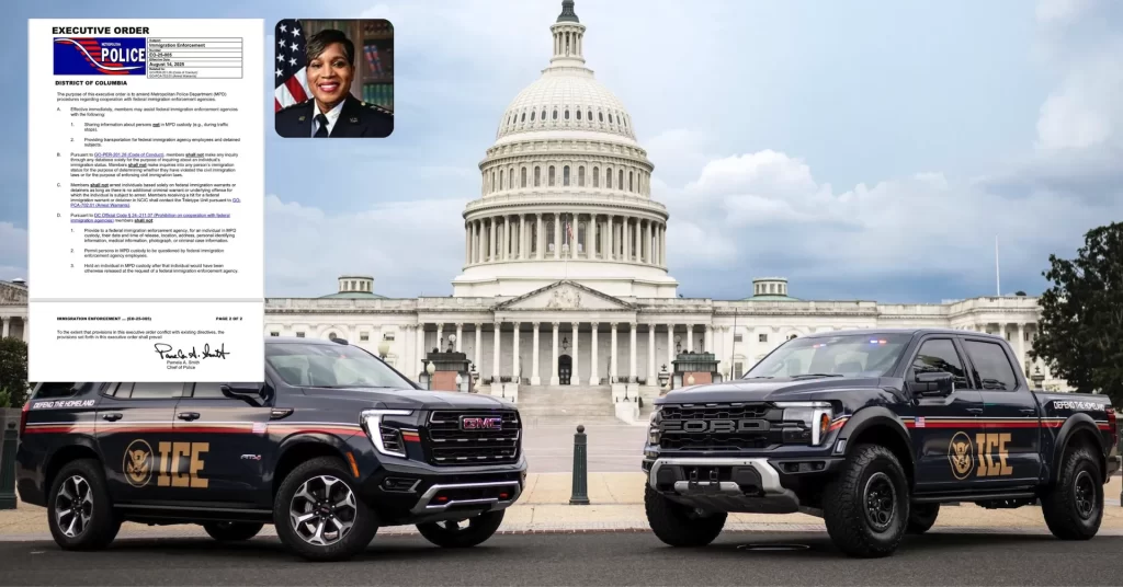 WASHINGTON D.C.- La Policía de Washington D.C. responde a las políticas de Trump con nueva orden que limita la cooperación con ICE.. 📸 ICE-MPD-The Border Reports