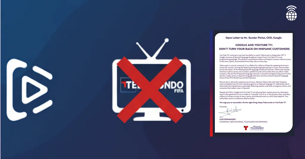 Conflicto entre Telemundo y YouTube TV; si no hay trato la cadena hispana podría desaparecer de la principal plataforma de streaming de Google. 📸 The Border Reports