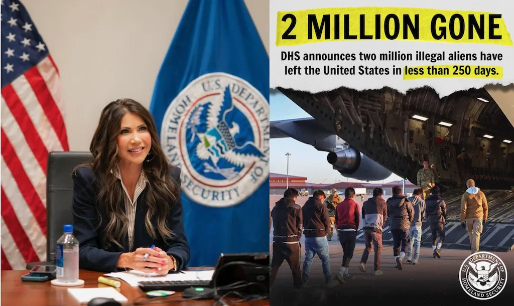 DHS anuncia que 2 millones de migrantes ilegales salieron de Estados Unidos; estiman 10 millones a finales del año. 📸 DHS-The Border Reports