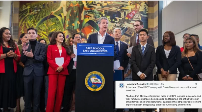 Gavin Newsom firma leyes contra ICE en California; DHS responde que no las acatará. 📸 California Government- The Border Reports