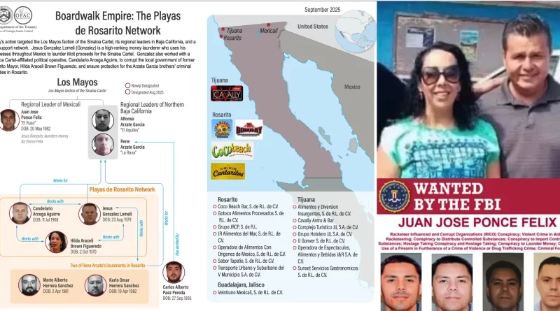 Tesoro de EU anuncia sanciones a La Mayiza del Cártel de Sinaloa en Playas de Rosarito, Mexicali y Tijuana, Baja California. 📸 Tesoro de EU-The Border Reports