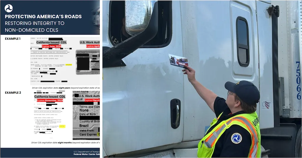 DOT restringe licencias CDL a transportistas inmigrantes, más de 100,000 podrían enfrentar despidos. 📸 DOT-The Border Reports