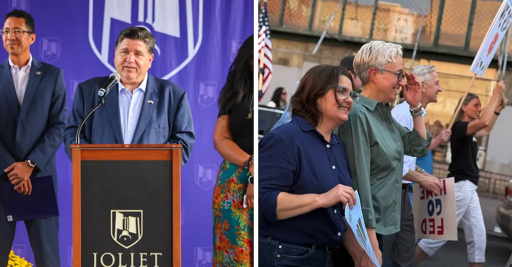 Gobernadores JB Pritzker y Tina Kotek de Illinois y Oregon, rechazan militarización ordenada por Trump en Portland y Chicago. 📸 JBPritzker-TineKotek-The Border Reports