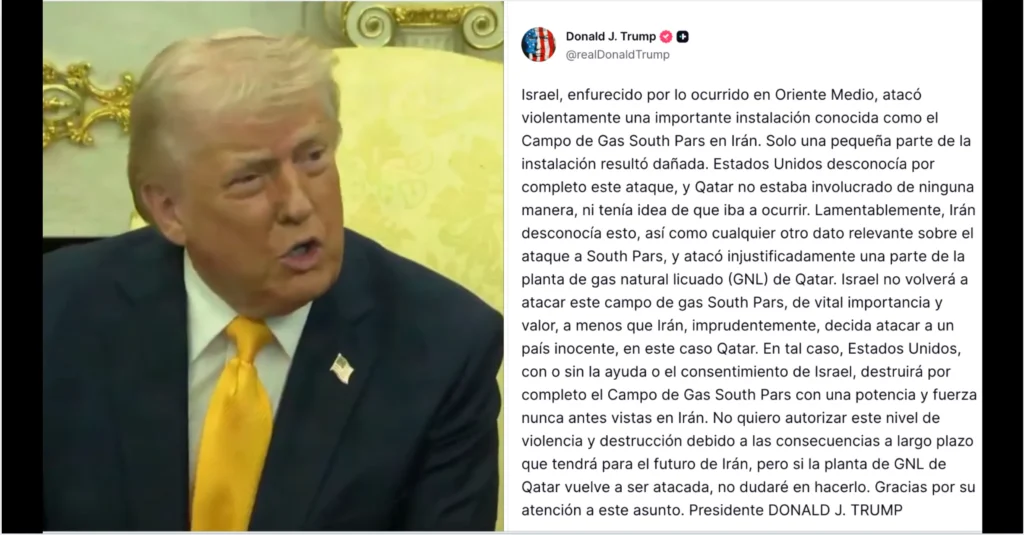 Trump se deslinda de ataque israelí en Irán y lanza advertencia de "destrucción total". Truth-Social-The Border Reports