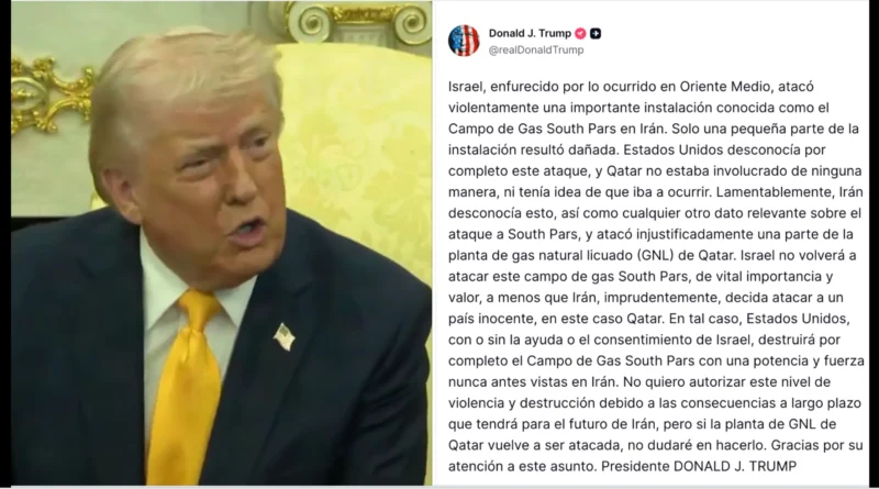 Trump se deslinda de ataque israelí en Irán y lanza advertencia de "destrucción total". Truth-Social-The Border Reports