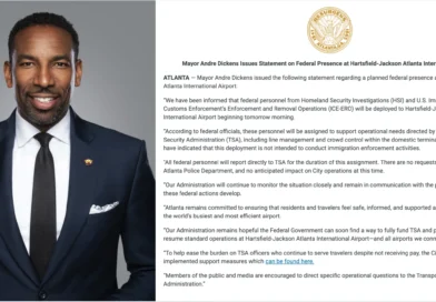 ICE procesará pasajeros del Aeropuerto de Atlanta, confirma el mayor Andre Dickens. ATLANTA CITY-The Border Reports