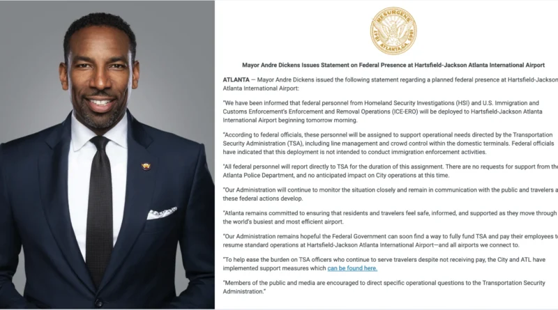 ICE procesará pasajeros del Aeropuerto de Atlanta, confirma el mayor Andre Dickens. ATLANTA CITY-The Border Reports