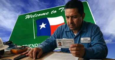 Trabajador en Texas revisando requisitos de licencia profesional del TDLR.