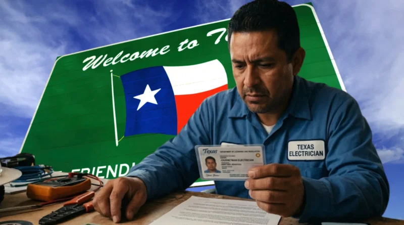 Trabajador en Texas revisando requisitos de licencia profesional del TDLR.