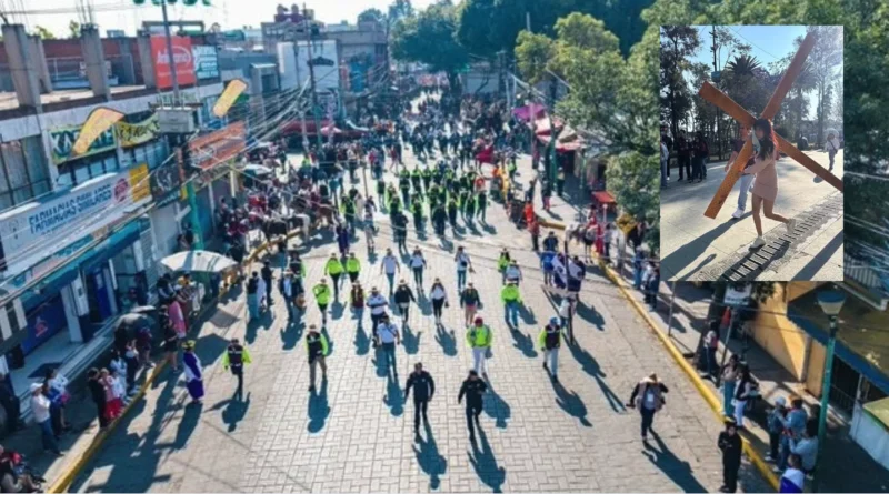 Policías de la SSC intervinieron en una pelea campal durante la representación del Viacrucis en Iztapalapa, CDMX. Especial-The Border Reports