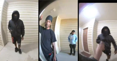 Captura de cámara de seguridad que muestra a Sonny Stephens, “weak legs” con un arma durante un intento de robo en Legacy Park Dr. GCPD-The Border Reports