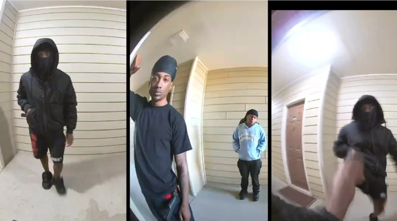 Captura de cámara de seguridad que muestra a Sonny Stephens, “weak legs” con un arma durante un intento de robo en Legacy Park Dr. GCPD-The Border Reports