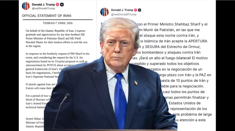 Trump anuncia alto el fuego con Irán dos semanas Estrecho de Ormuz 2026