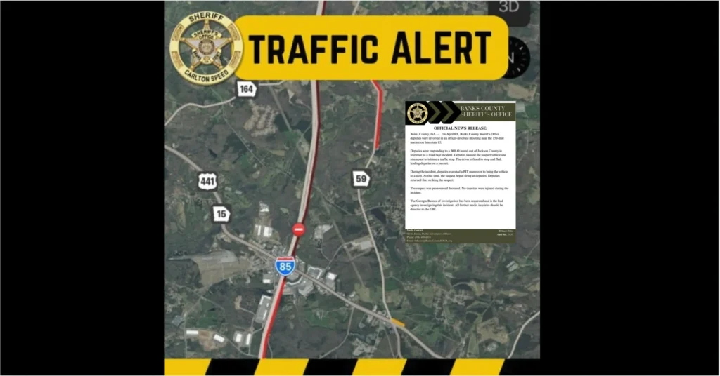 Tiroteo I-85 Banks County sospechoso muerto abril 2026