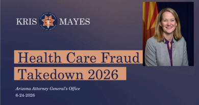 Kris Mayes, procuradora de Arizona, anuncia acusaciones relacionadas al sistema de salud, entre ellas el caso de Meadows Catalina en Tucson por muerte de paciente. Pic-AzGov-The Border Reports