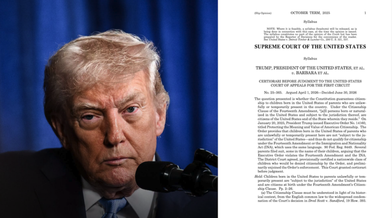 Suprema Corte bloquea orden de Trump de eliminar la ciudadanía por nacimiento en Estados Unidos. WH-The Border Reports