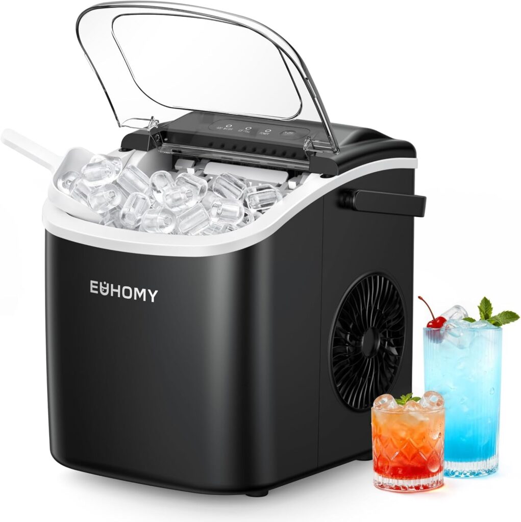 ¡Mantente fresco este verano con esta máquina de hielo portátil de EUHOMY! ¡Disfruta de tus bebidas con total facilidad y comodidad!