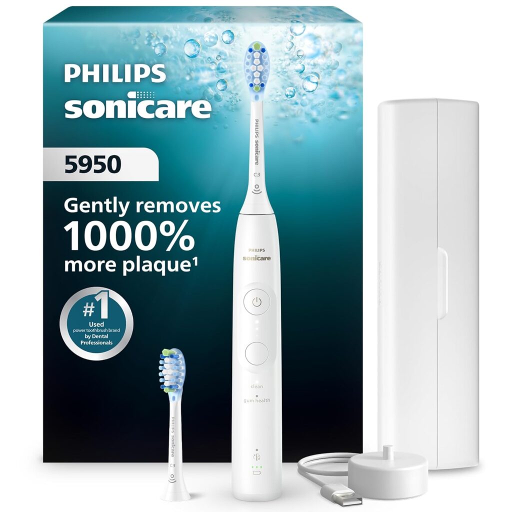 ¡Lleva tu rutina de cepillado al siguiente nivel con el cepillo de dientes eléctrico Philips Sonicare Serie 5950! Gracias a sus funciones inteligentes, es delicado con las encías sensibles. Ideal para lograr una sonrisa limpia y cómoda.