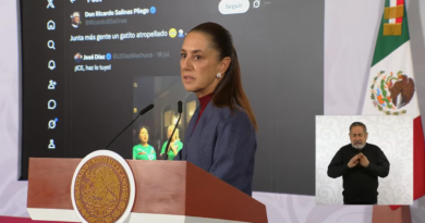 La Presidenta Claudia Sheinbaum critica al empresario Ricardo Salinas Pliego por compartir publicación contra migrantes. pic-Gobmx-The Border Reports