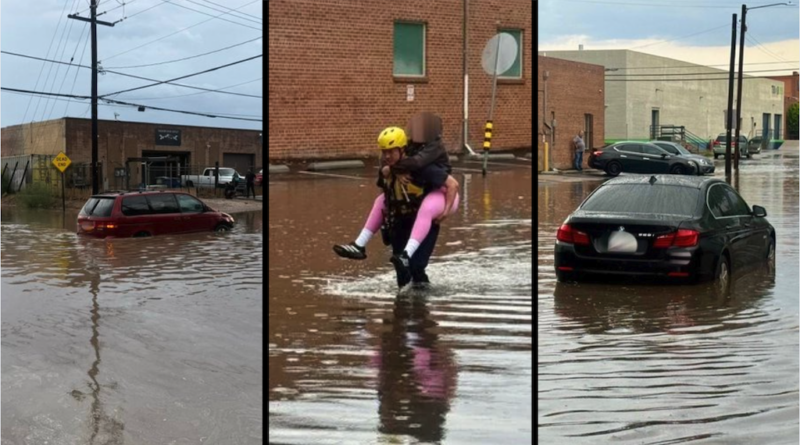 Bomberos de Tucson ayudan a la comunidad afectada por las lluvias, este lunes hubo tres casos de vehículos atrapados en inundaciones. pic-TFD-The Border Reports